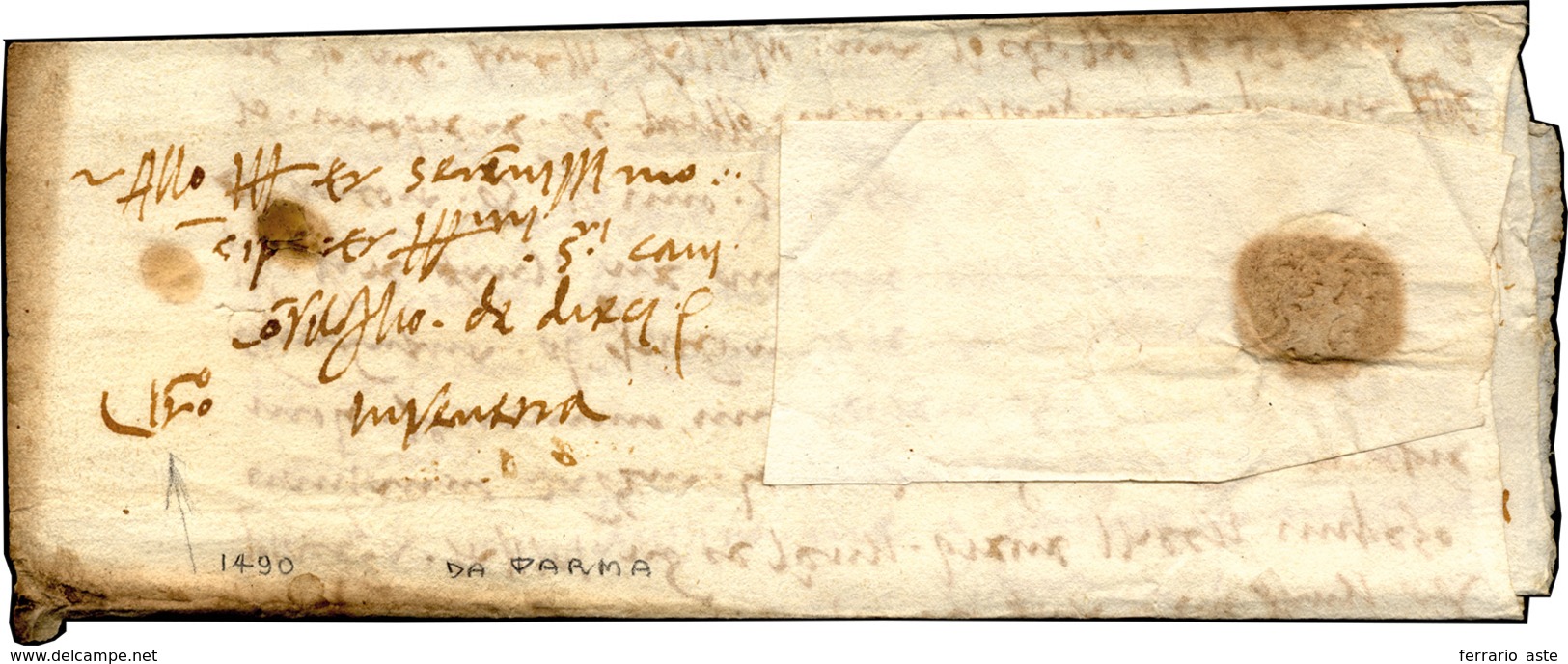 68 1490 - Lettera Completa Di Testo Da Parma 1490 A Venezia, Manoscritto "cito"e Nizza Di Chiusura Al V... - 1. ...-1850 Vorphilatelie