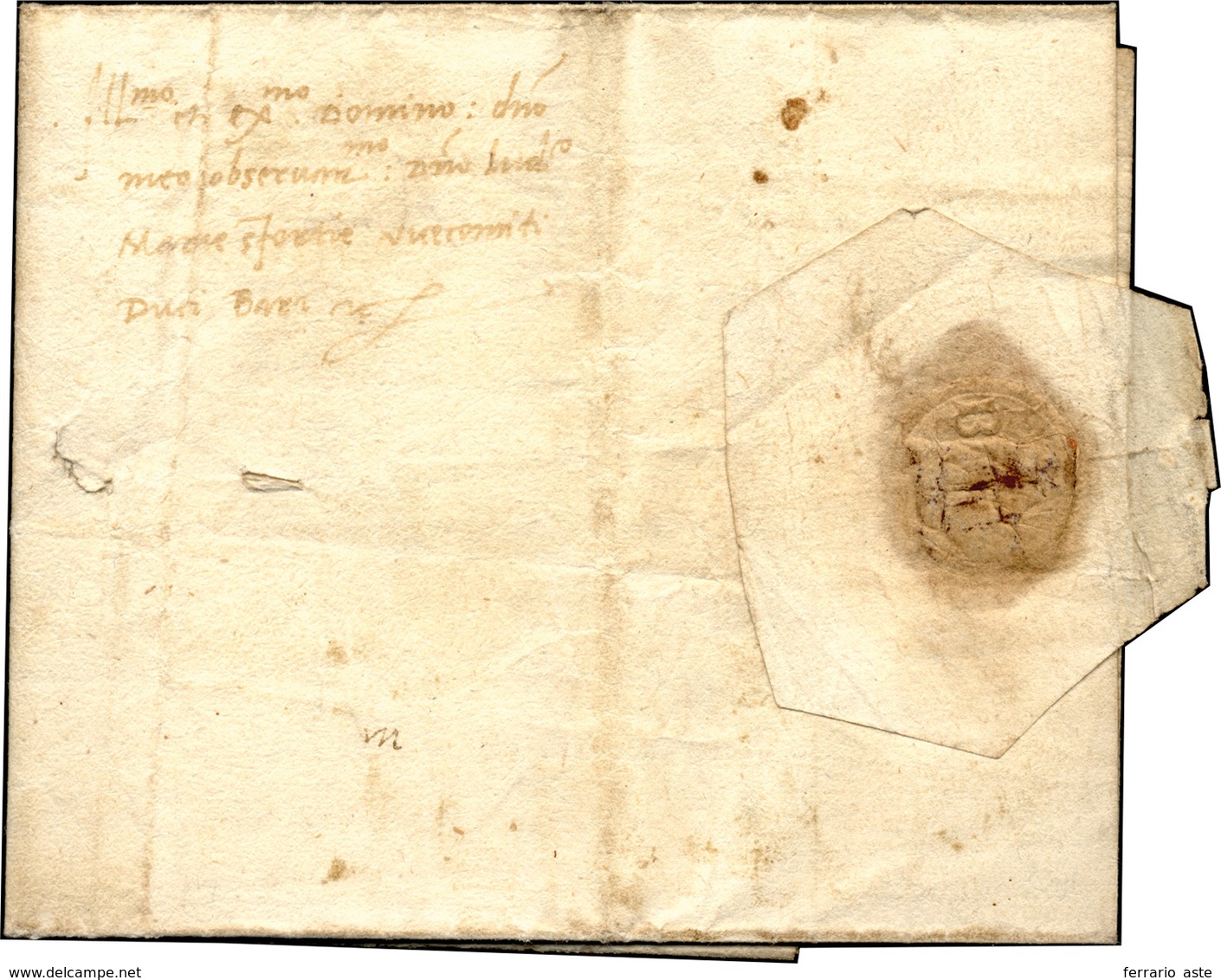 69 1491 - Lettera Completa Di Testo Da Alessandria 3/12/1491 Indirizzata A Ludovico Maria Sforza, Detto... - 1. ...-1850 Prephilately