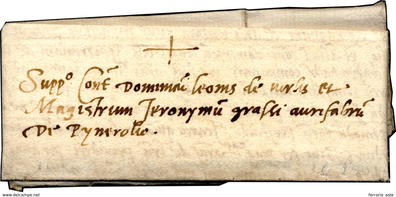 72 1500 Ca. - Piccola Lettera Completa Di Testo, Su Carta Con Filigrana A Forma Di Mano. Molto Bella E ... - 1. ...-1850 Vorphilatelie