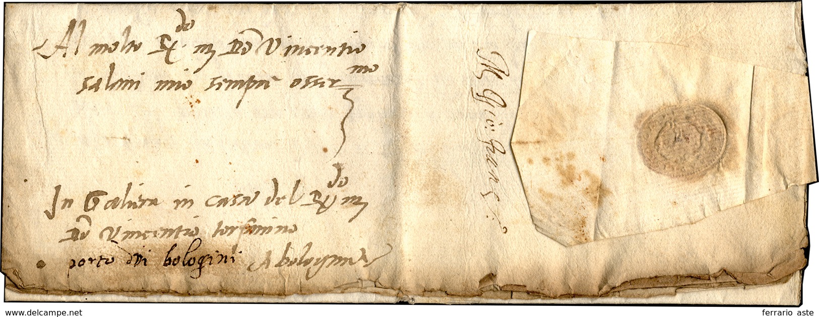 81 1569 - Lettera Completa Di Testo Per Bologna, Manoscritto Sul Fronte "porto Dei Bolognini", Nizza Di... - ...-1850 Préphilatélie