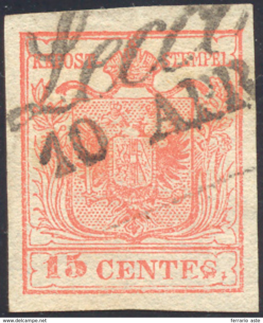 143 1850 - 15 Cent. II Tipo, Seconda "S" Di "centes" Deformata (4f), Usato, Perfetto.... - Lombardo-Venetien