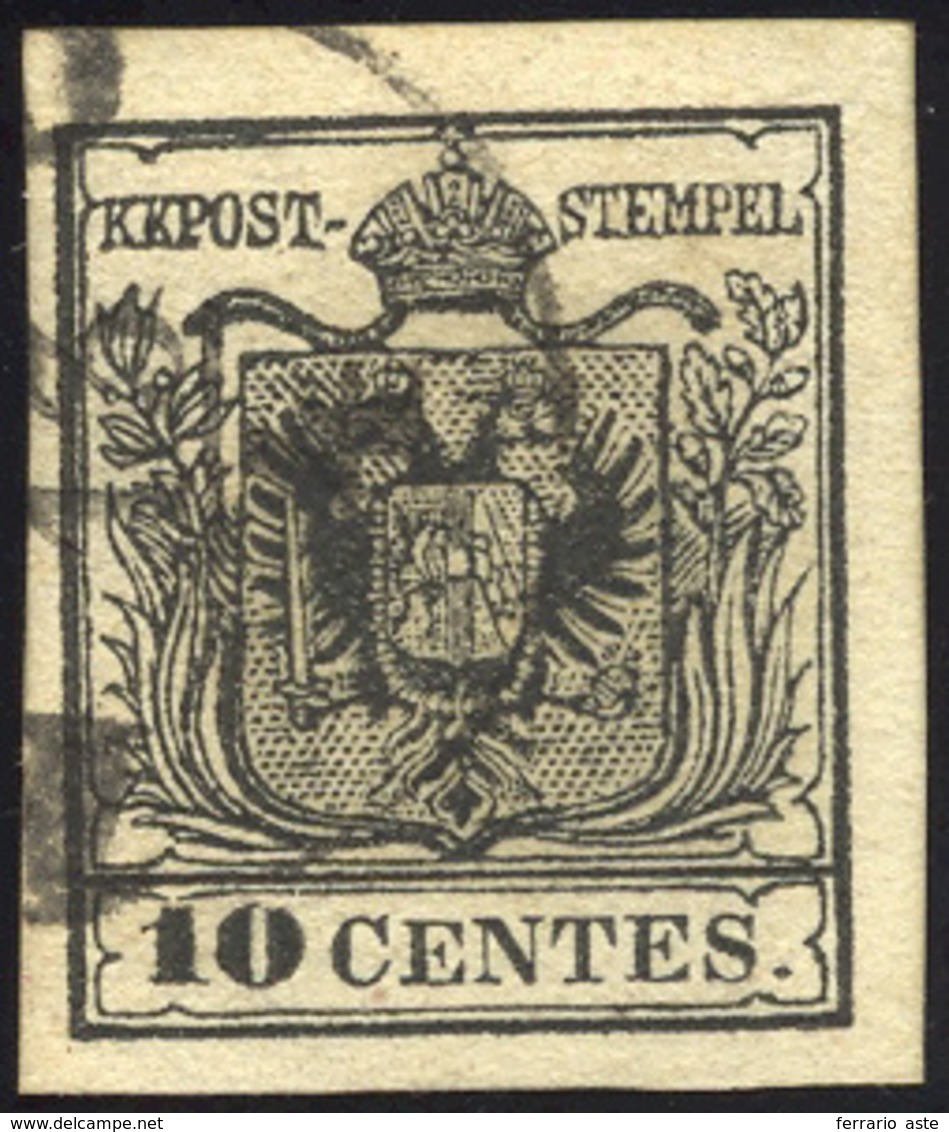 158 1857 - 10 Cent. Nero, Carta A Macchina (19), Usato, Perfetto. Bello. G.Oliva, Cert. Diena.... - Lombardo-Vénétie