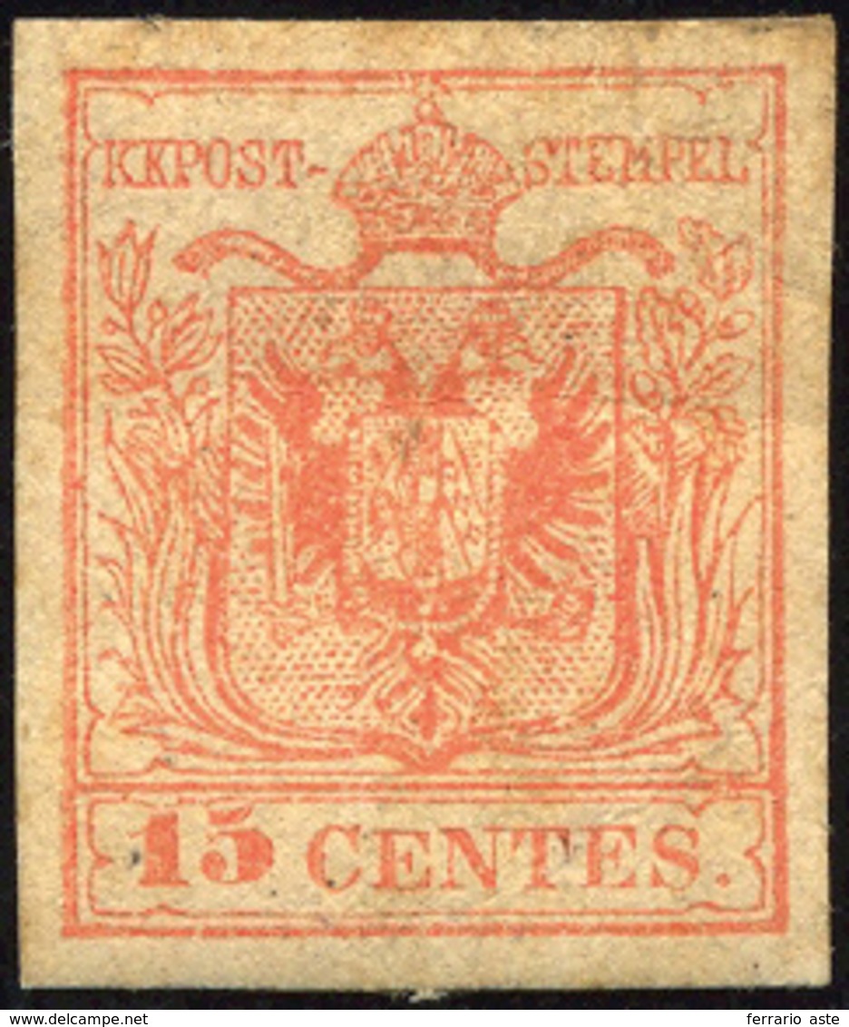 160 1854 - 15 Cent. Rosso, Carta A Macchina (20), Senza Gomma, Lievi Difetti.... - Lombardo-Vénétie