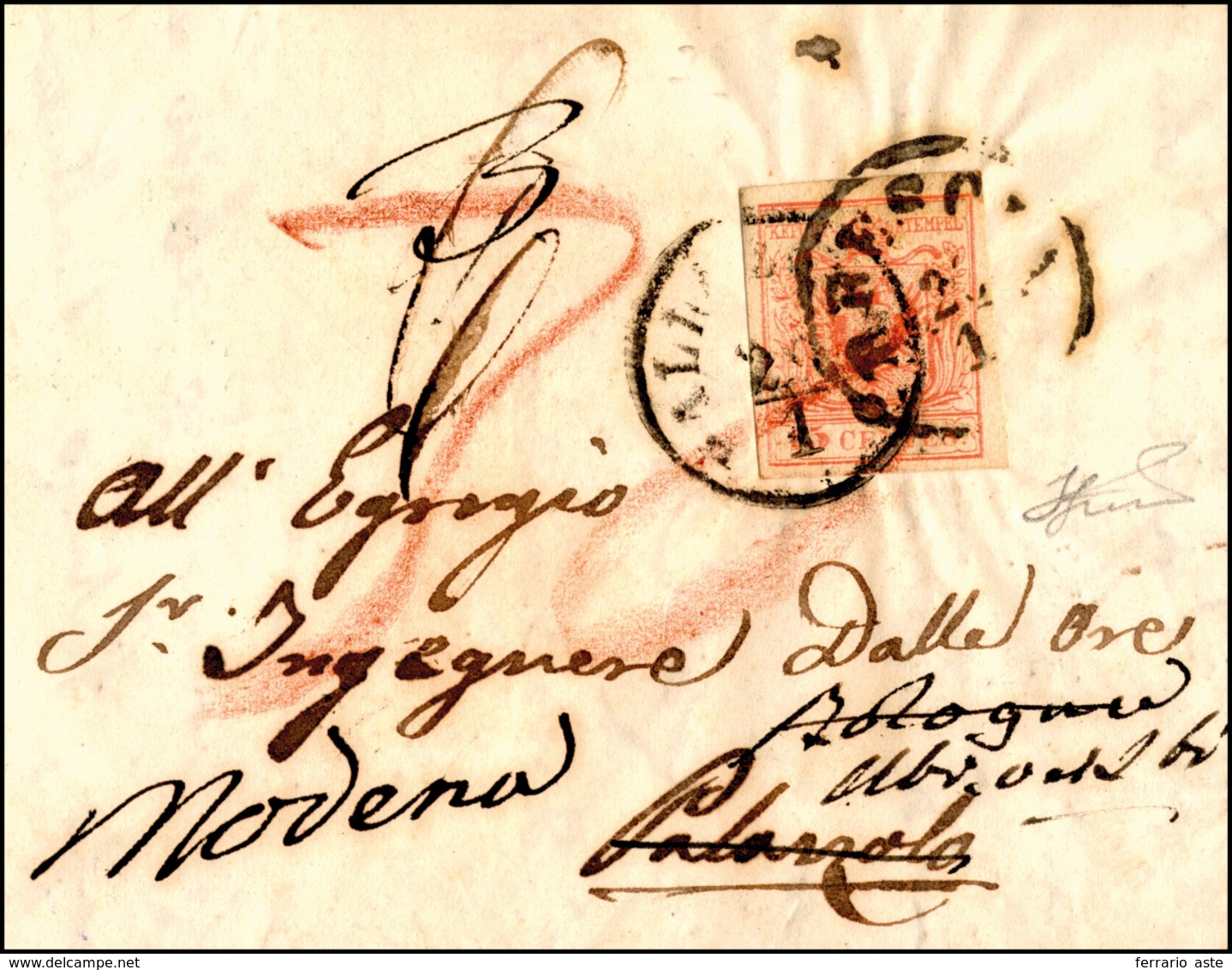 161 1857 - 15 Cent. Carta A Macchina (20), Perfetto, Su Fresca Lettera Da Brescia 24/1/1857 A Palazzolo,... - Lombardo-Venetien