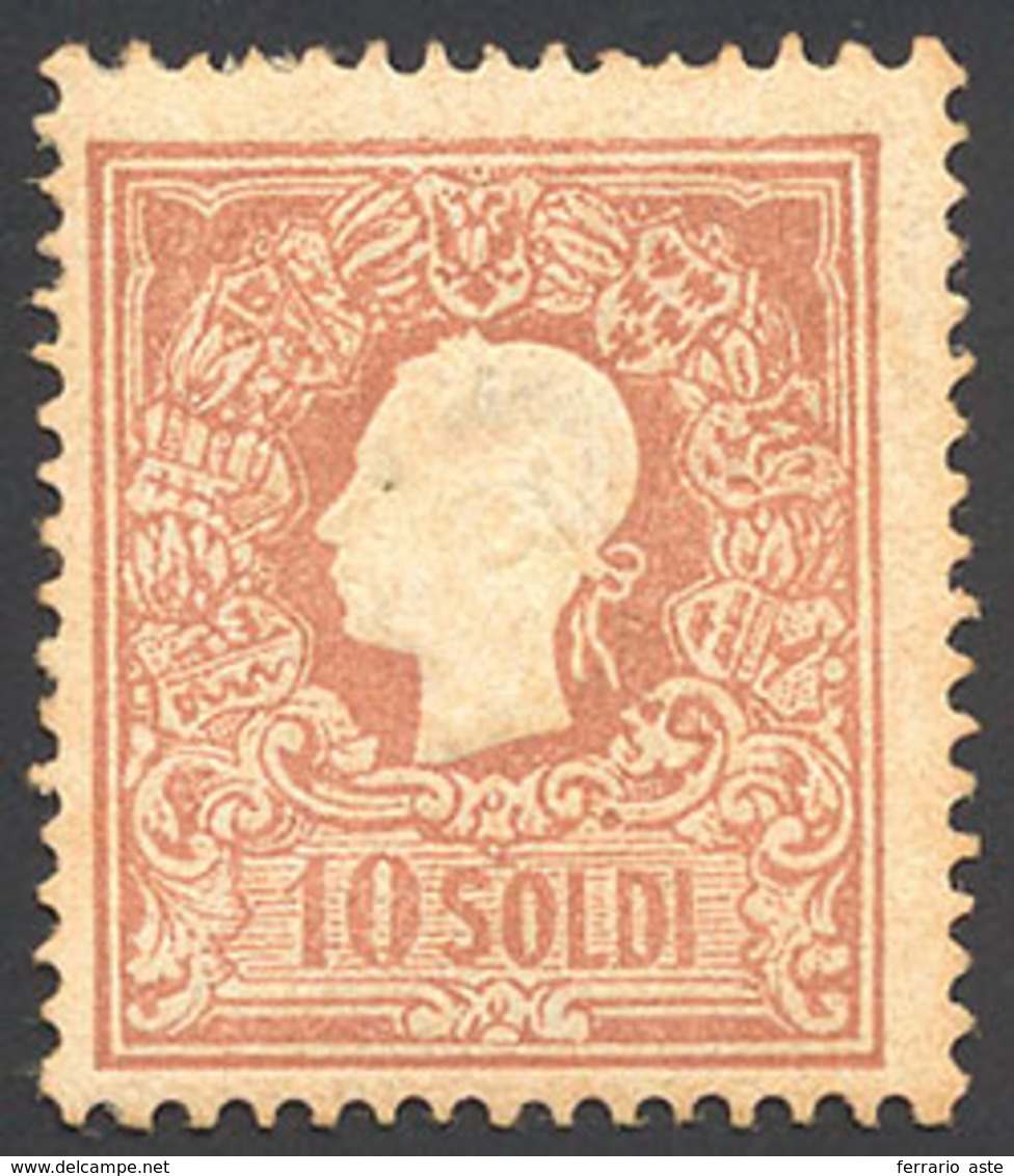 179 1858 - 10 Soldi Bruno, I Tipo (26), Perfetto, Gomma Originale. Enzo Diena. Cert. Oro Raybaudi.... - Lombardo-Venetien