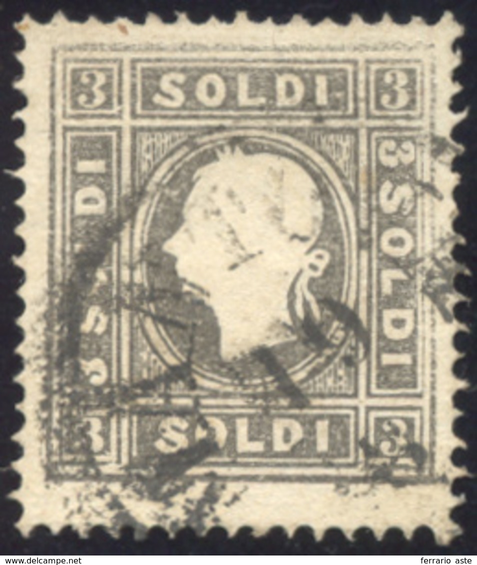 185 1859 - 3 Soldi Grigio, II Tipo (29b), Perfetto, Usato A Mantova, Rara Tonalità Di Colore. Cert. Dien... - Lombardo-Venetien