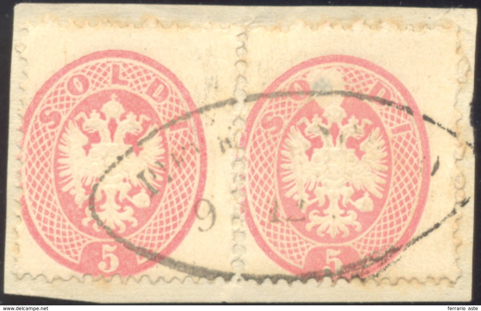 210 1863 - 5 Soldi Rosa, Dent. 14 (38), Due Esemplari, Uno Con Ampia Mancanza Di Stampa, Perfetti, Usati... - Lombardo-Venetien
