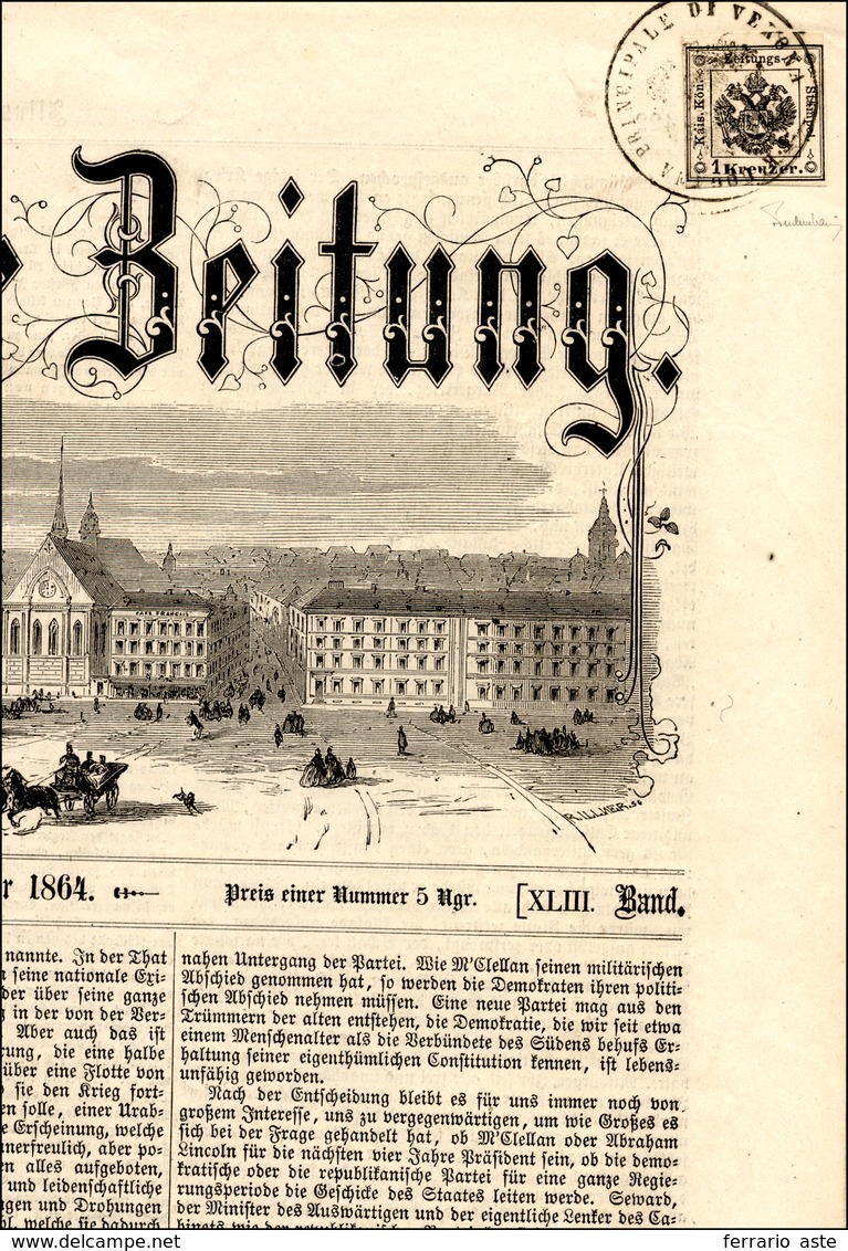 243 1864 - 1 Kr. Nero (2), Perfetto, Su Giornale Completo Del 17/12/1864, Annullato Con Bollo Di Verona.... - Lombardo-Vénétie