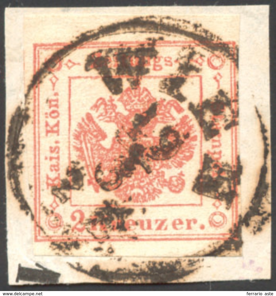 247 1859 - 2 Kr. Vermiglio (3), Perfetto, Usato Su Frammento A Vienna 12/3, In Austria. Bello E Raro! Ce... - Lombardo-Vénétie