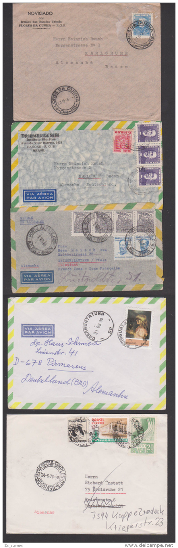 Brasilien Brasil Canoas Flores Da Cunha Diamantina  Erzbischof 5 Covers, Letters  To Germany  Alemania - Cartas & Documentos