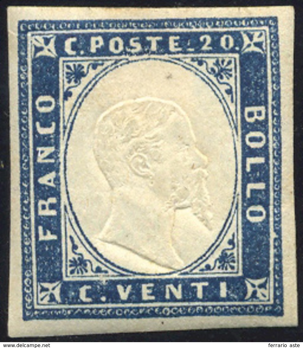 970 1861 - 20 Cent. Azzurro Oltremare (15Dc), Gomma Originale, Perfetto. Cert. Raybaudi.... - Sardegna