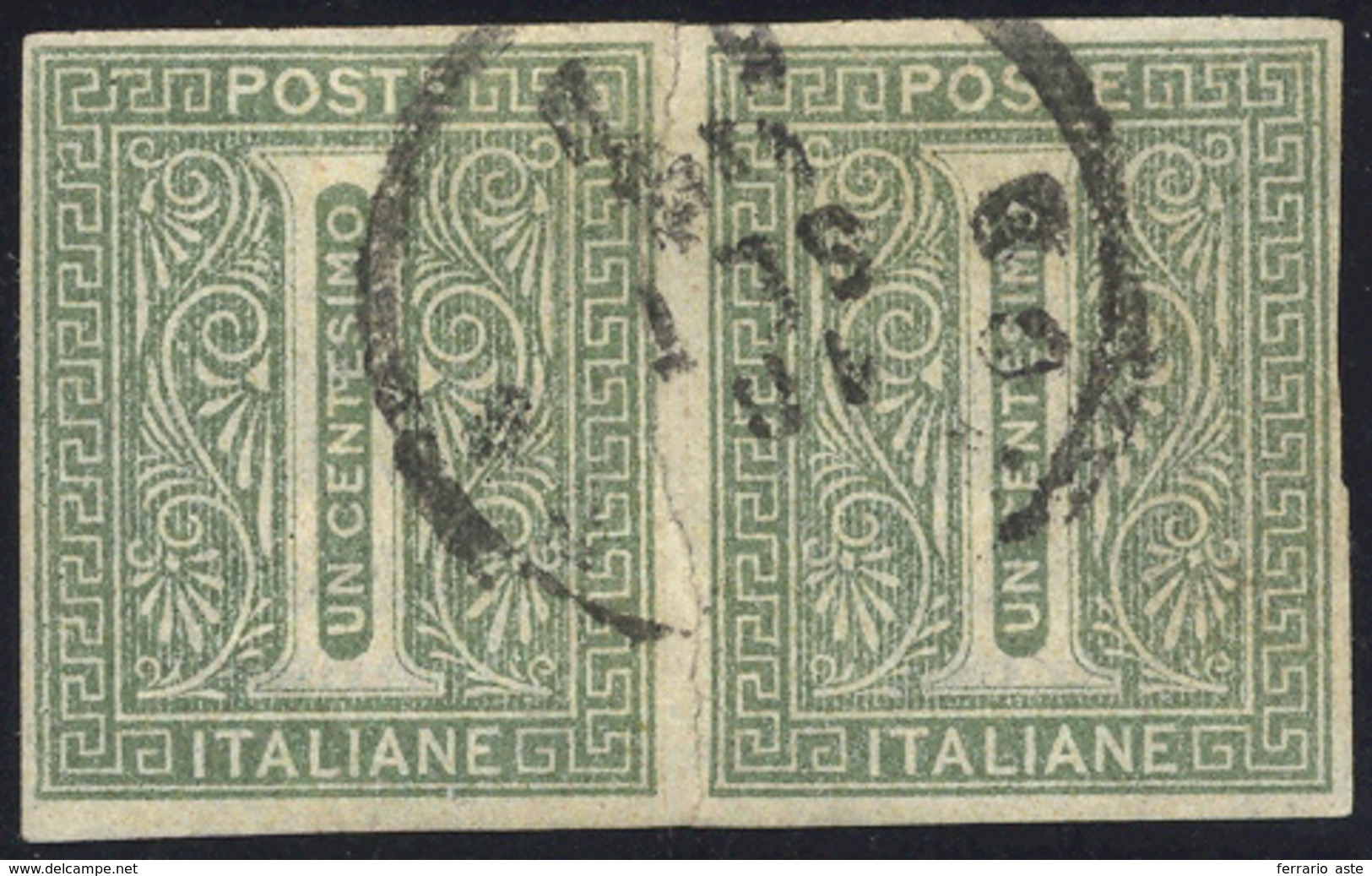 1235 1863 - 1 Cent. De La Rue, Tiratura Di Londra, Coppia Non Dentellata (L14c), Usata. L'esemplare Di Si... - Autres & Non Classés