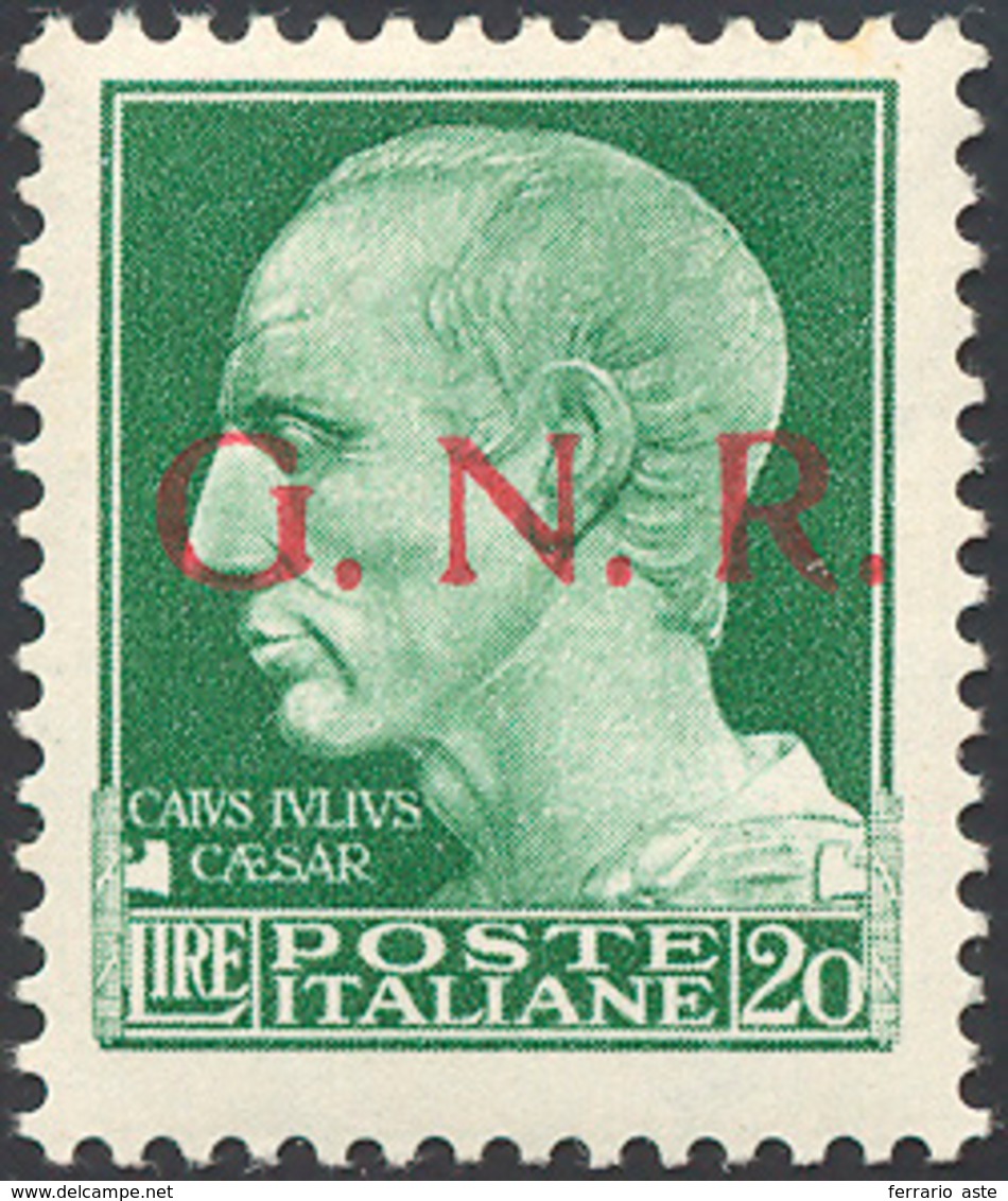 1901 1943 - 20 Lire Verde Giallo, Soprastampa G.N.R. Del I Tipo, Tiratura Di Brescia (487/I), Nuovo, Gomm... - Autres & Non Classés