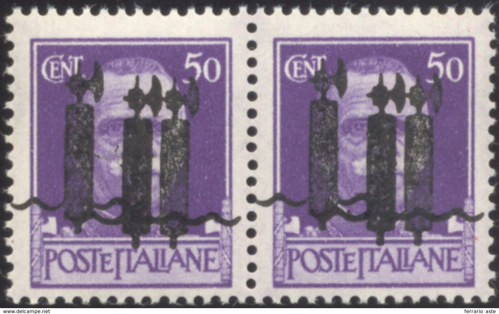 1911 1944 - 50 Cent. Soprastampato Fascetto In Nero, Tripla Soprastampa (493CA), Coppia, Gomma Originale ... - Sonstige & Ohne Zuordnung