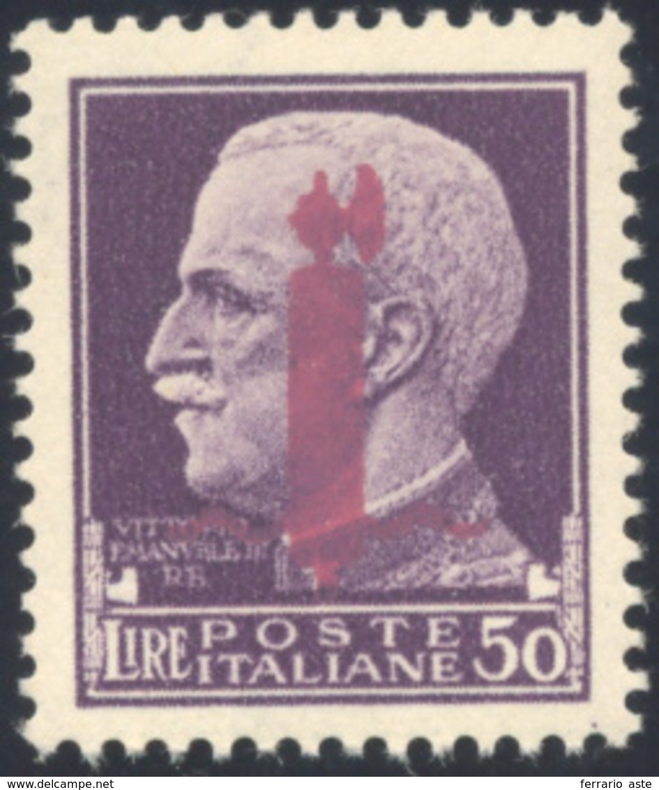 1914 1944 - 50 Lire Violetto, Soprastampa Fascio In Lilla, Tiratura Di Firenze (500), Nuovo, Gomma Origin... - Autres & Non Classés