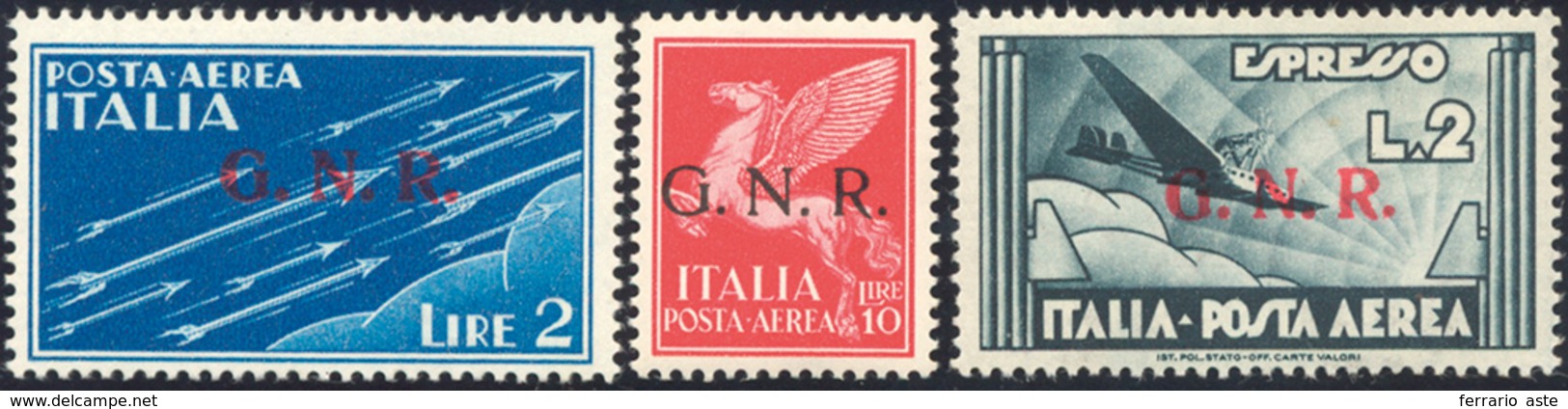 1925 1944 - 2 E 10 Lire Posta Aerea E 2 Lire Espresso Aereo Soprastampati G.N.R., Ben Centrati, Gomma Ori... - Poste Aérienne