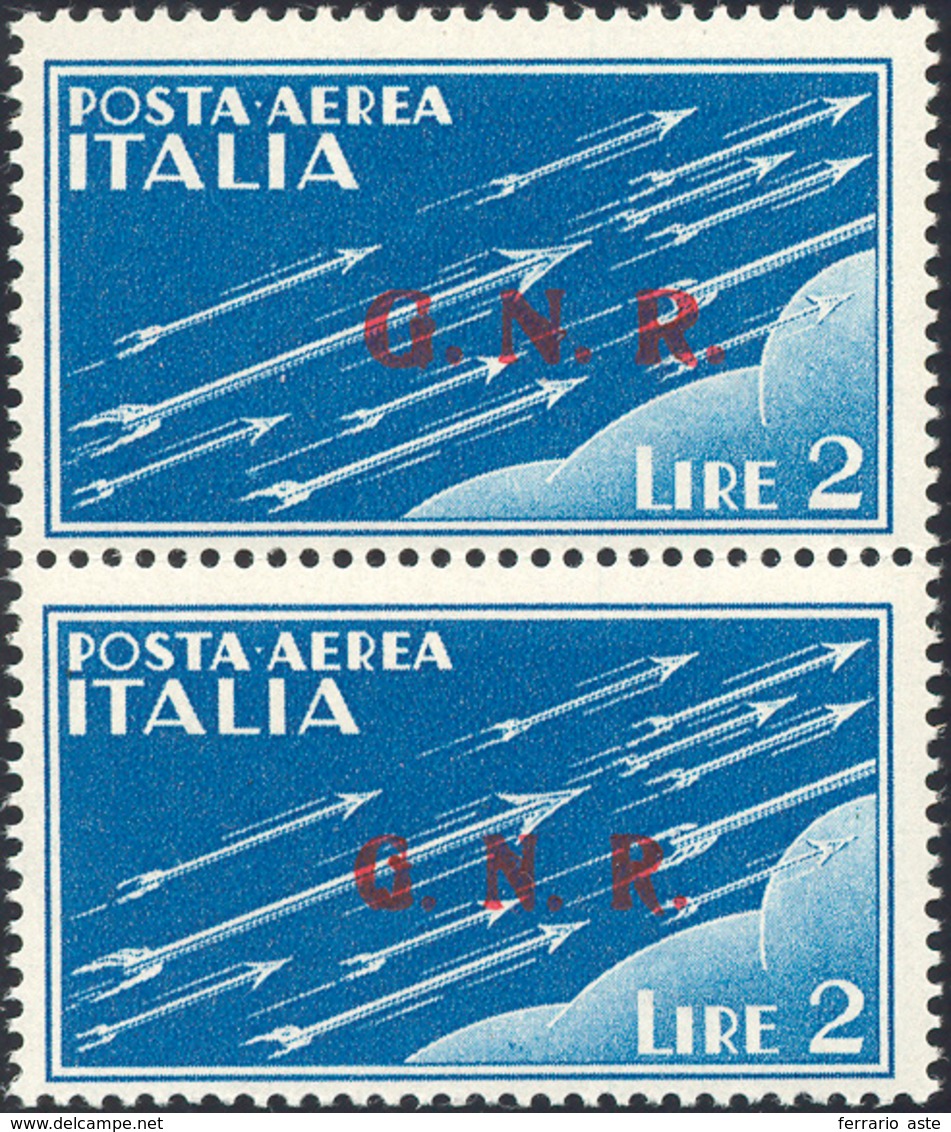 1927 1945 - 2 Lire Soprastampa G.N.R. Di Brescia, Coppia Verticale, Il Primo Con Soprastampa Del II Tipo,... - Luftpost