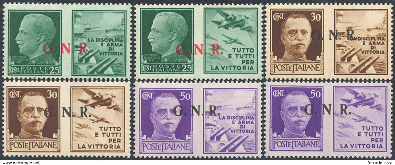 1933 1944 - Serie Completa Di Sei Valori Soprastampati G.N.R., Tiratura Di Brescia, "G.N." Del II Tipo E ... - Propagande De Guerre