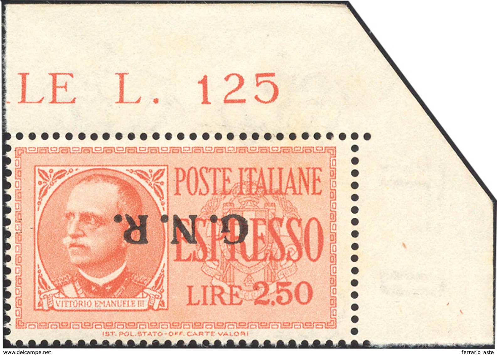 1939 1943 - 2,50 Lire Soprastampa G.N.R. Di Verona Capovolta (20a), Angolo Di Foglio, Gomma Originale Int... - Eilsendung (Eilpost)