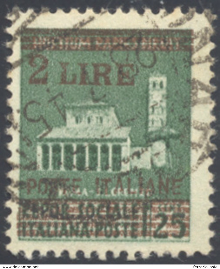 1982 1945 - 2 Lire Su 25 Cent. Verde, Soprastampa In Rosso Bruno (525A), Usato, Perfetto, Annullo Origina... - Autres & Non Classés