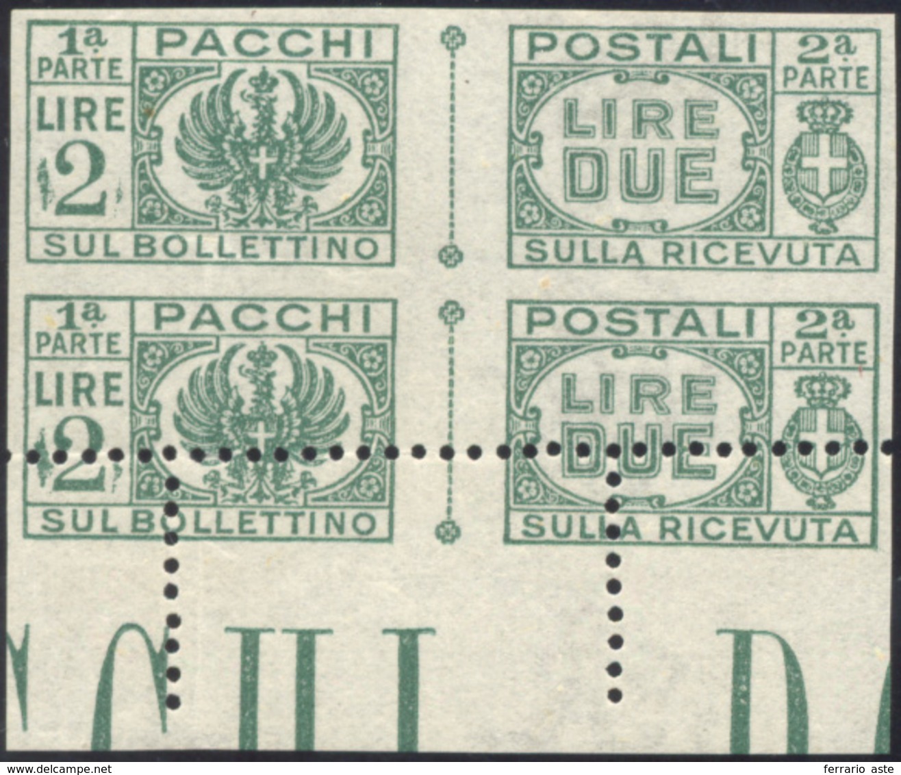 1990 1946 - 2 Lire Senza Fasci Al Centro, Coppia Verticale, L'esemplare Superiore Non Dentellato, Quello ... - Paketmarken