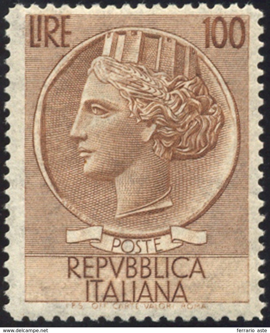 2035 1955 - 100 Lire Turrita, Dent. 13 1/4 X 14, Filigrana Stelle II (785/III), Gomma Integra, Perfetto. ... - Autres & Non Classés