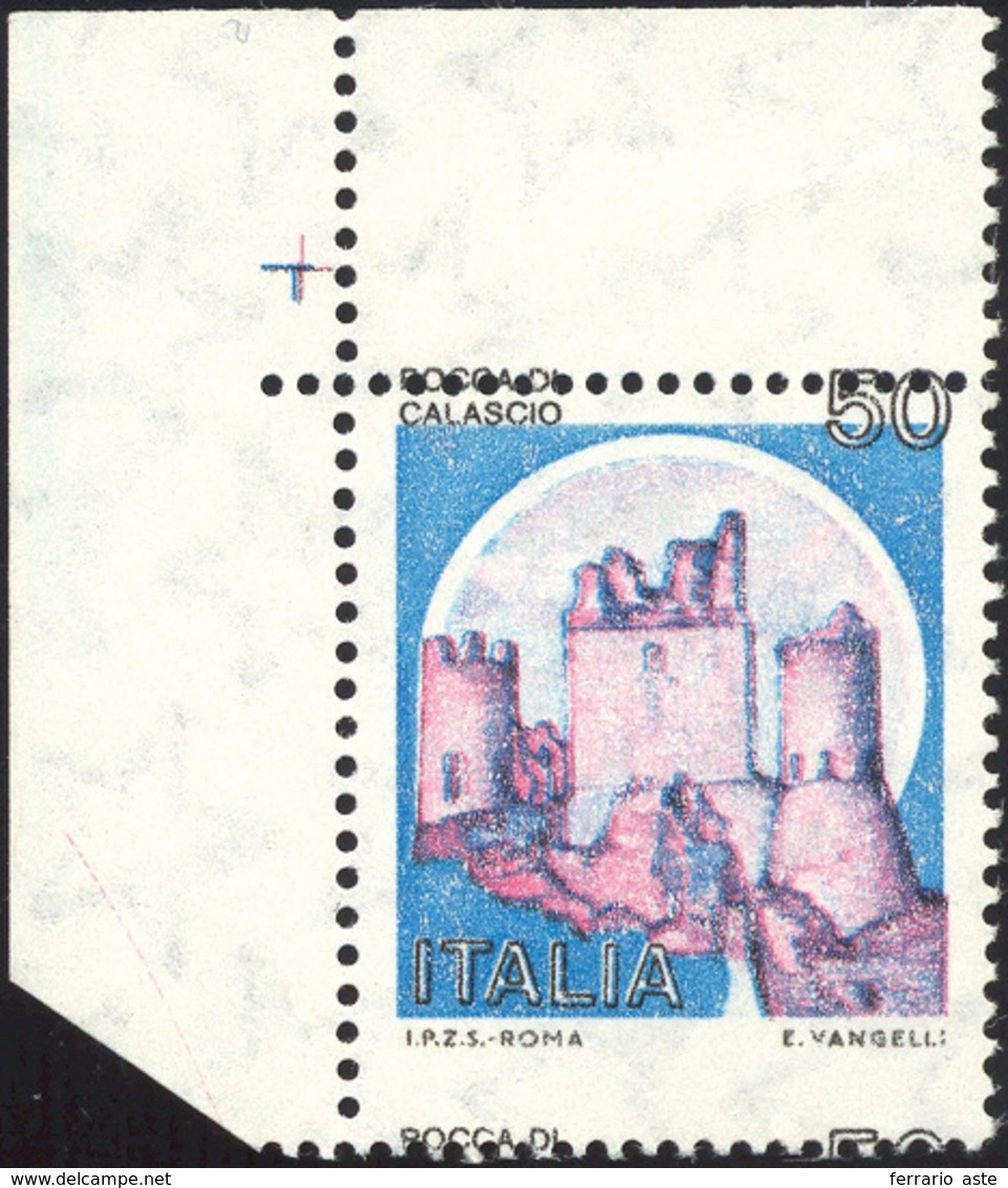 2051 1980 - 50 Lire Castelli D'Italia, Senza La Stampa Del Giallo (Sass. Spec. 1123Ae), Angolo Di Foglio,... - Autres & Non Classés