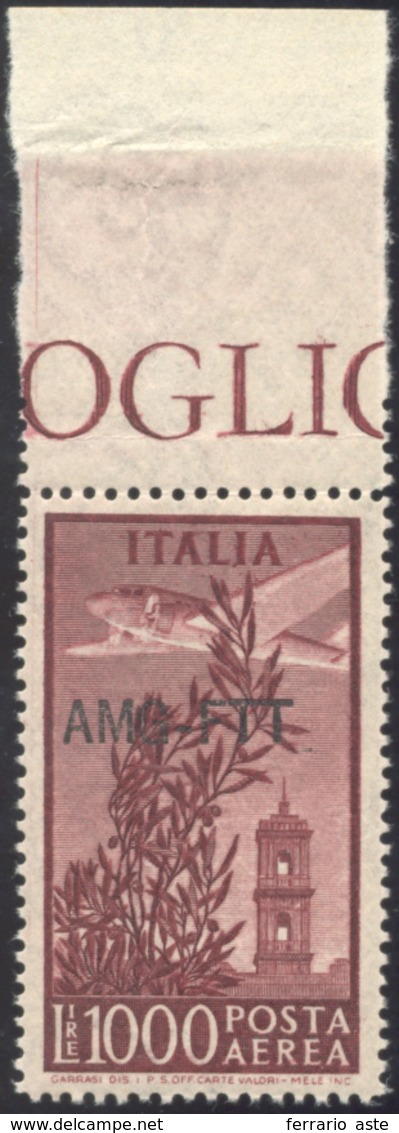 2103 POSTA AEREA 1952 - 1000 Lire Campidoglio, Filigrana Ruota II, Pos. SB (Sass. Spec. 30/SB), Bordo Di ... - Autres & Non Classés