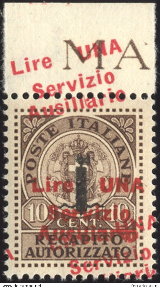 2119 GUIDIZZOLO 1945 - 1 Lira Su 10 Cent., Doppia Soprastampa, Di Cui Una Obliqua (2b), Bordo Di Foglio I... - Non Classés