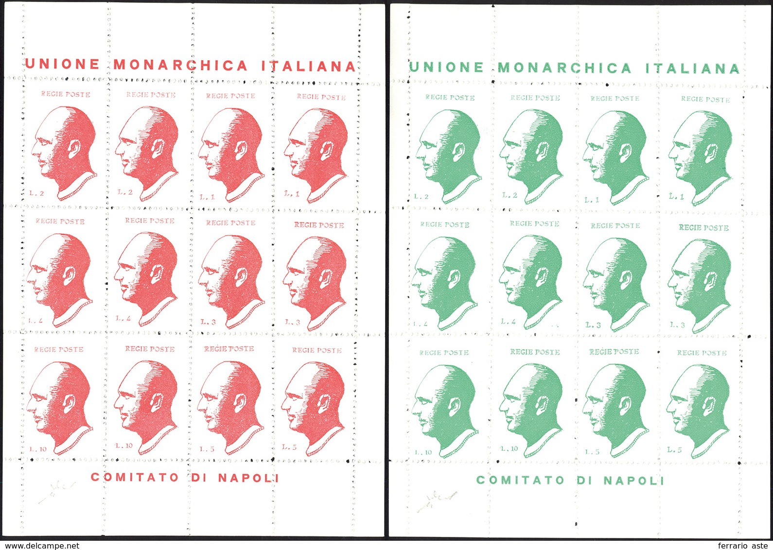 2130 UNIONE MONARCHICA ITALIANA 1946 - Foglietti Rosso E Verde (CEI F1/F2), Gomma Integra, Perfetti. Bell... - Non Classés