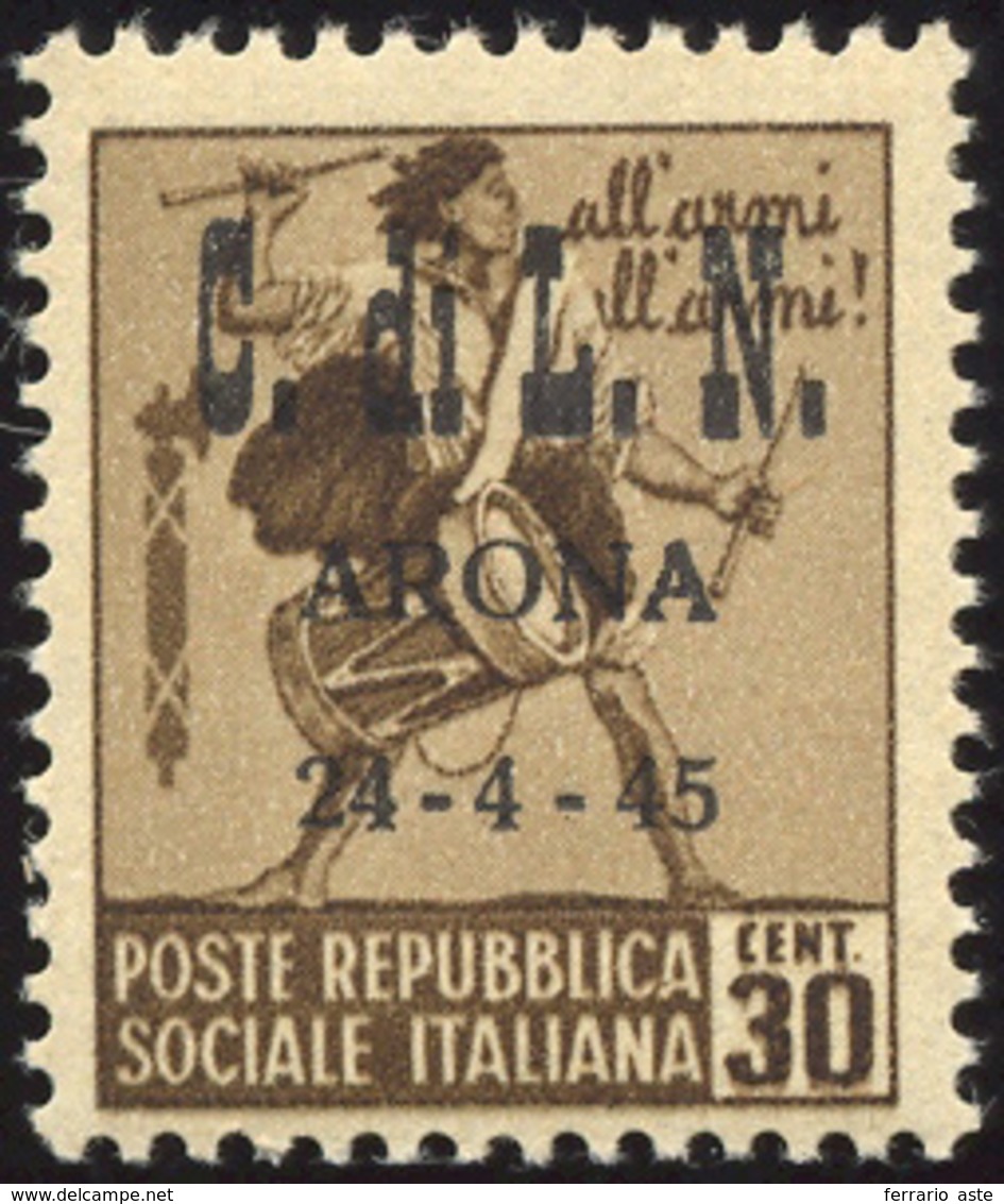2146 ARONA 1945 - 30 Cent. Senza Filigrana Soprastampato (17), Gomma Integra, Perfetto. Cert. Raybaudi.... - Nationales Befreiungskomitee