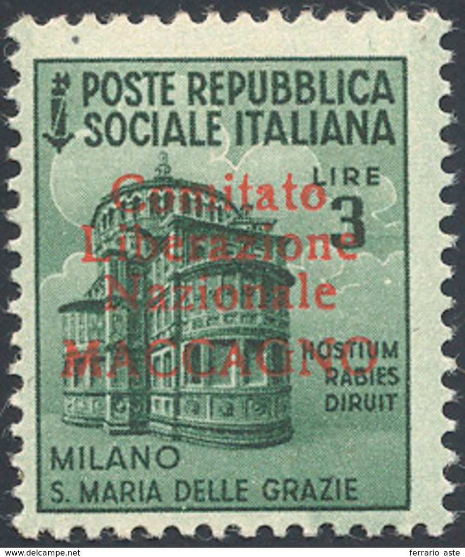 2147 MACCAGNO 1945 - 3 Lire (7), Gomma Originale Integra, Perfetto. Raro, Valore Chiave Della Serie. R.Mo... - Comité De Libération Nationale (CLN)