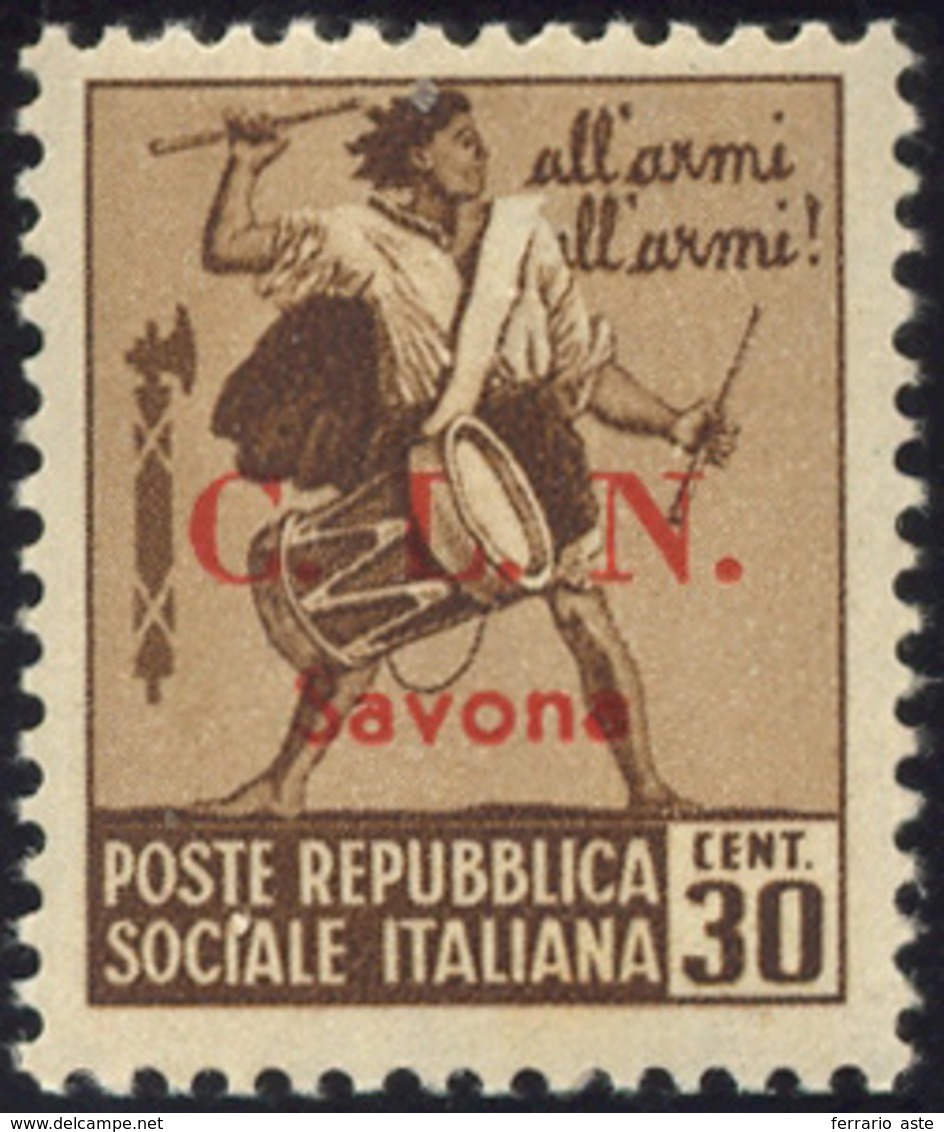 2153 SAVONA 1945 - 30 Cent. Con Filigrana Soprastampato (12), Gomma Originale Integra, Perfetto. G.Oliva,... - Nationales Befreiungskomitee