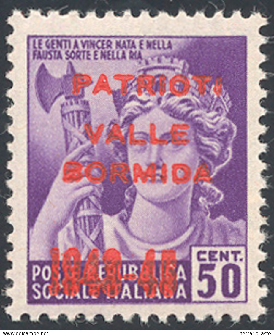 2156 VALLE BORMIDA 1945 - 50 Cent. Violetto, Soprastampa  Vermiglio (5A), Nuovo, Gomma Originale Integra,... - Comité De Libération Nationale (CLN)