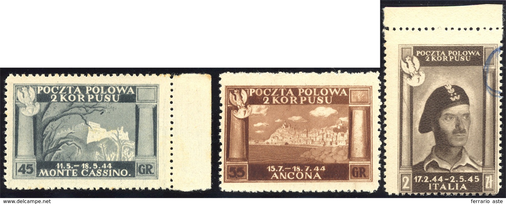 2160 1946 - Vittorie Polacche, Carta Bianca (14/16), Ottima Centratura Per Il Raro 45 G., Senza Gomma Com... - 1946-47 Zeitraum Corpo Polacco