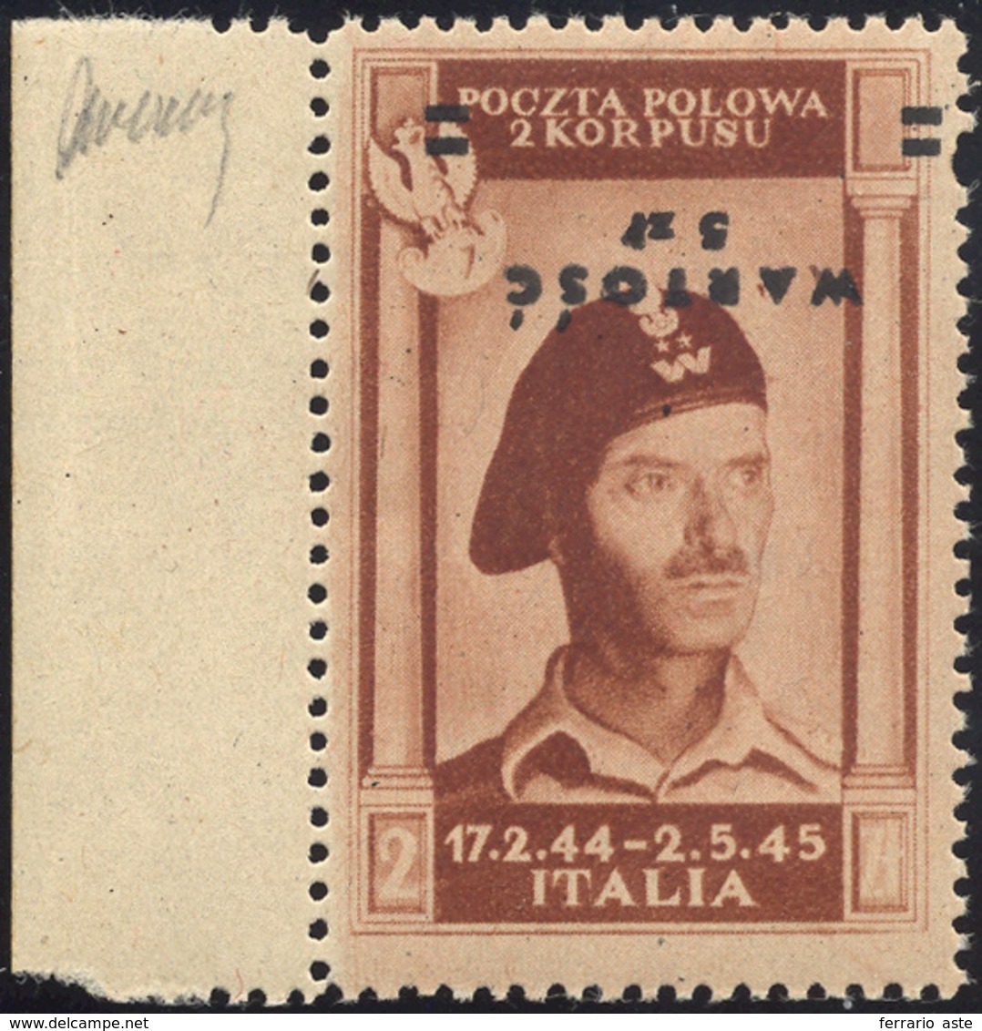 2164 POSTA AEREA 1946 - 5 Z. Su 2 Z. Soprastampa Capovolta (1b), Bordo Di Foglio, Gomma Integra, Perfetto... - 1946-47 Période Corpo Polacco