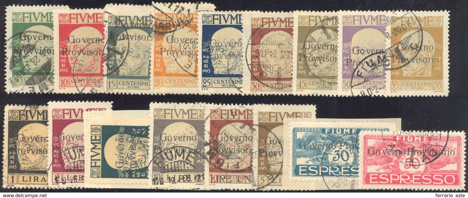 2221 FIUME 1921 - Soprastampati Governo Provvisorio (149/163 + E), Usati, Perfetti.... - Autres & Non Classés