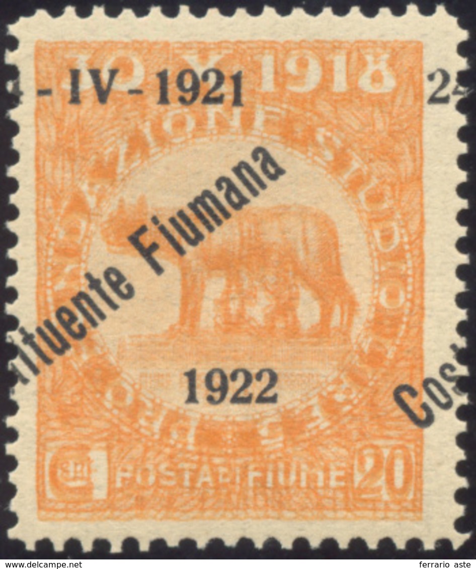 2226 FIUME 1922 - 20 Cent. Soprastampa Costituente Fiumana Spostata, Doppia Stampa Del Francobollo (182a,... - Sonstige & Ohne Zuordnung