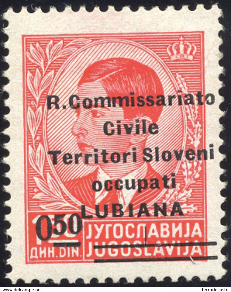 2244 LUBIANA 1941 - 0,50 Su 1,50 D. Soprastampato (41), Gomma Integra, Perfetto. Raro. Cert. Diena.... - Sonstige & Ohne Zuordnung