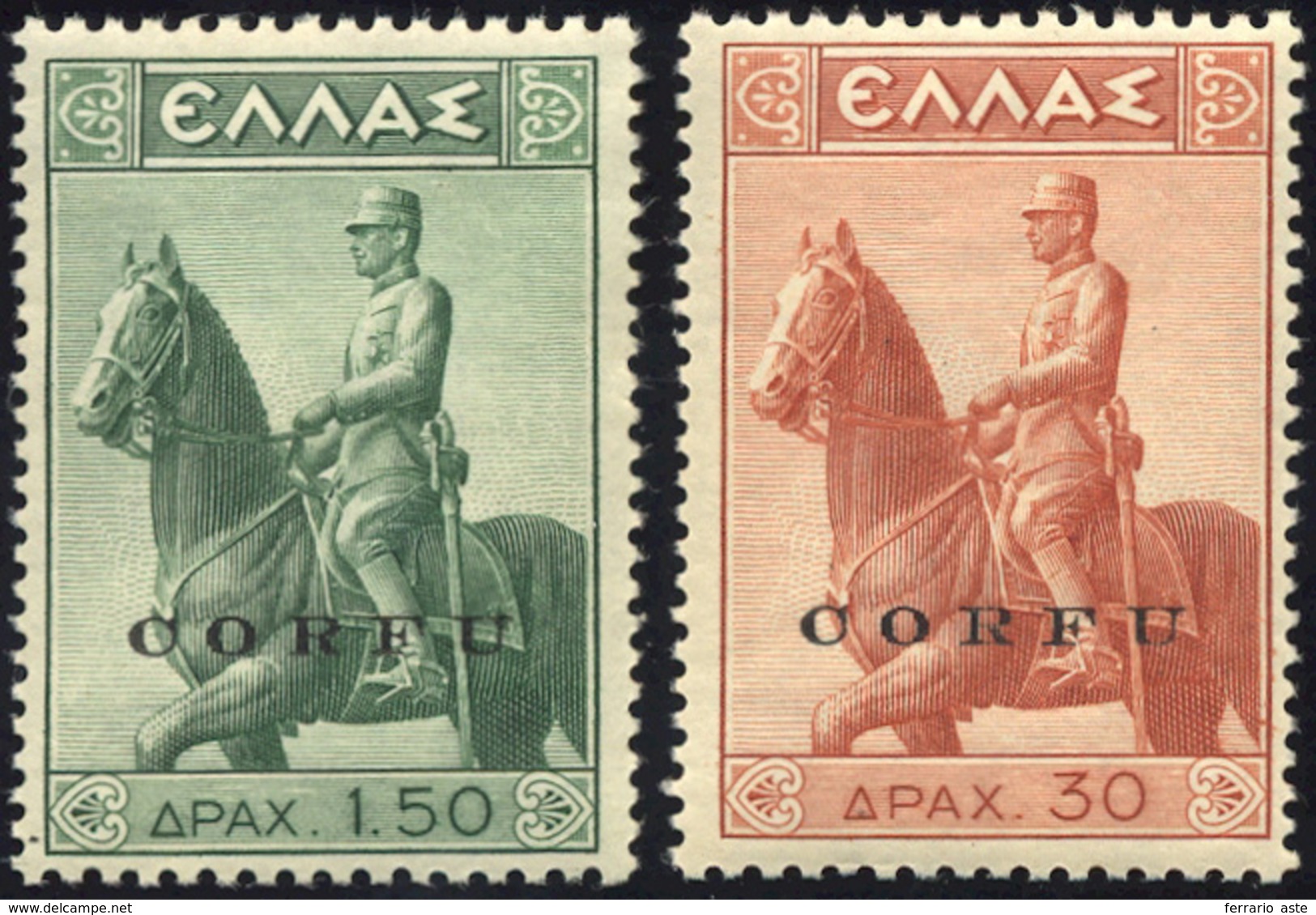 2255 CORFU' 1941 - 1,50 E 30 D. Monumento Equestre Soprastampati (32/33), Gomma Integra, Perfetti.... - Autres & Non Classés