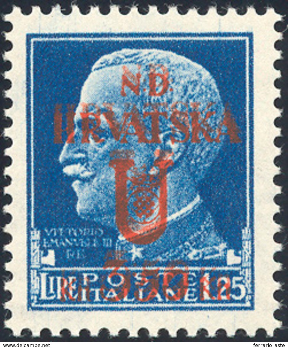 2278 OCCUPAZIONE CROATA 1944 - 3,50 Kn Su 1,25 Lire Emissione Di Spalato, Doppia Soprastampa (14a), Gomma... - Sonstige & Ohne Zuordnung