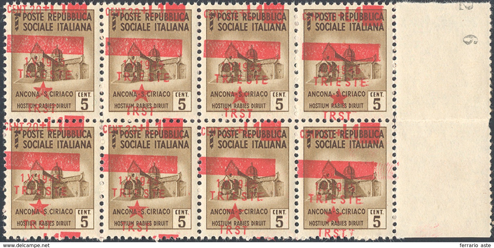 2280 TRIESTE 1945 - 20 Cent. + 1 Lira Su 5 Cent. (1), Soprastampa Fortemente Spostata In Basso E Obliqua,... - Other & Unclassified