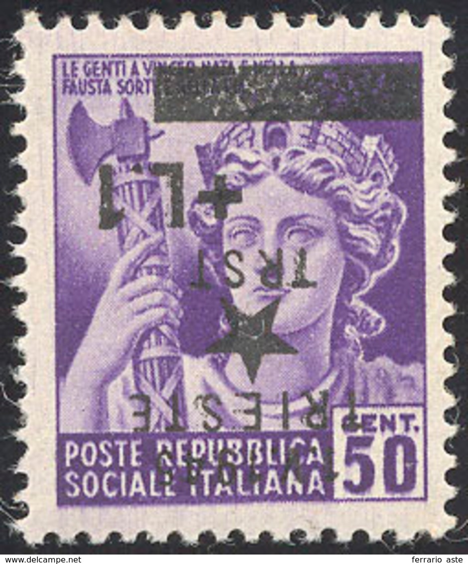 2284 TRIESTE 1945 - 1 Lira Su 50 Cent., Soprastampa Capovolta (4a), Gomma Originale Integra, Perfetto. Ca... - Sonstige & Ohne Zuordnung