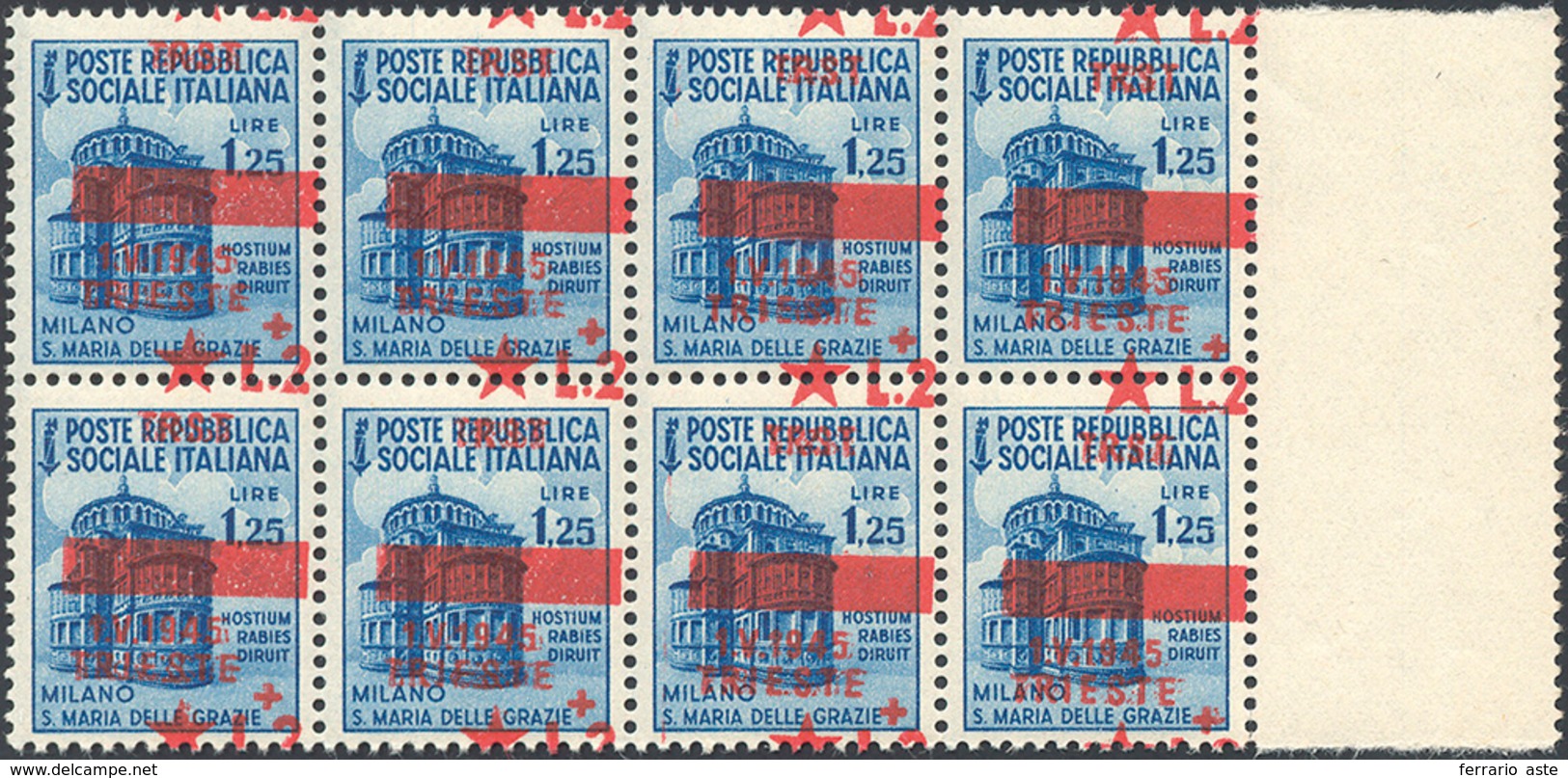 2285 TRIESTE 1945 - 2 Lire Su 1,25 Lire Azzurro (6), Soprastampa Fortemente Spostata In Basso E Obliqua, ... - Sonstige & Ohne Zuordnung