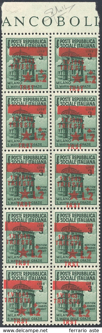 2287 TRIESTE 1945 - 2 Lire Su 3 Lire (8), Soprastampa Fortemente Spostata In Basso E Obliqua, Blocco Di 1... - Sonstige & Ohne Zuordnung