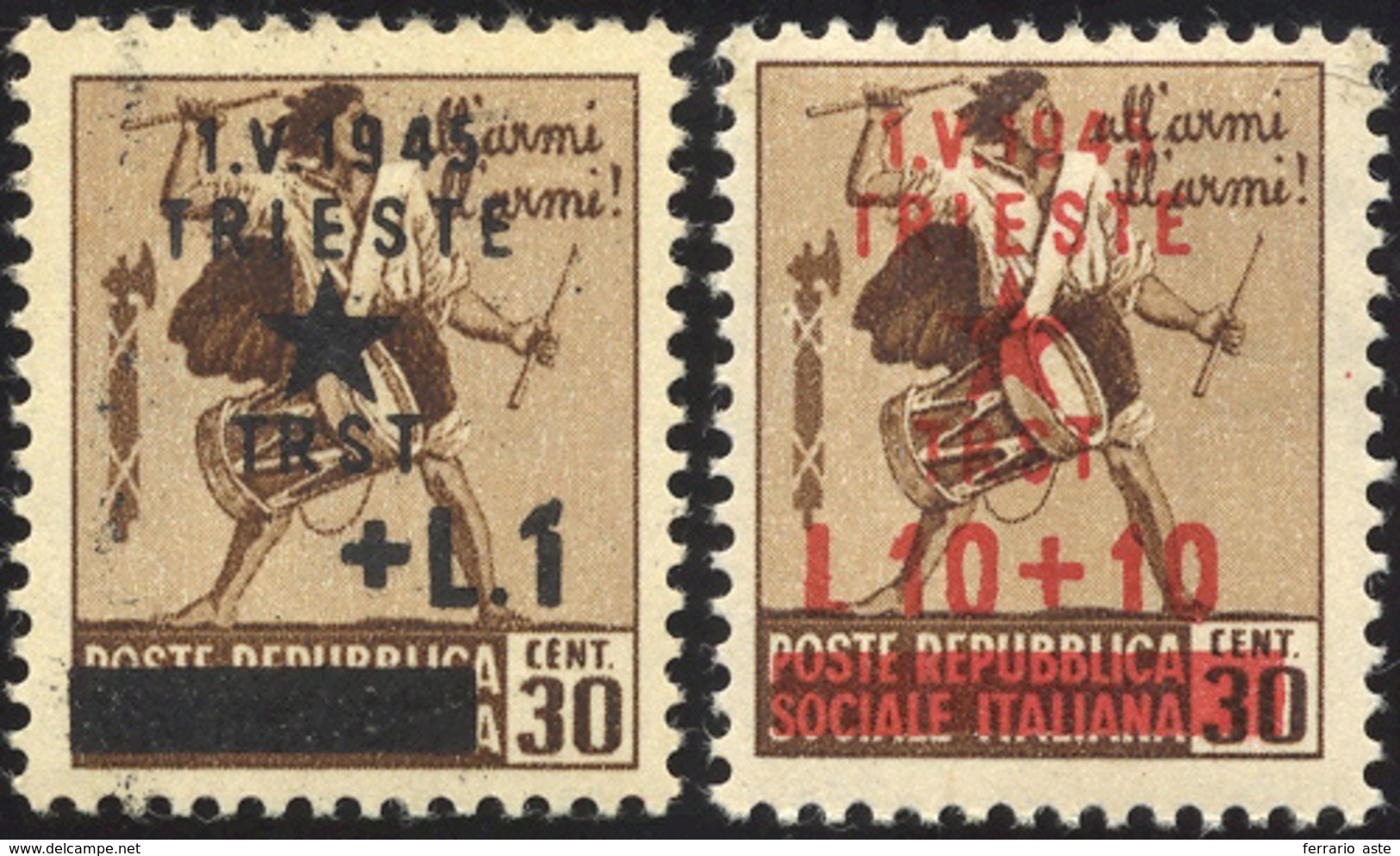 2290 TRIESTE 1945 - 1 L. Su 30 Cent. E 10 + 10 L. Su 30 Cent. Soprastampati, Con Filigrana (12/13), Gomma... - Sonstige & Ohne Zuordnung