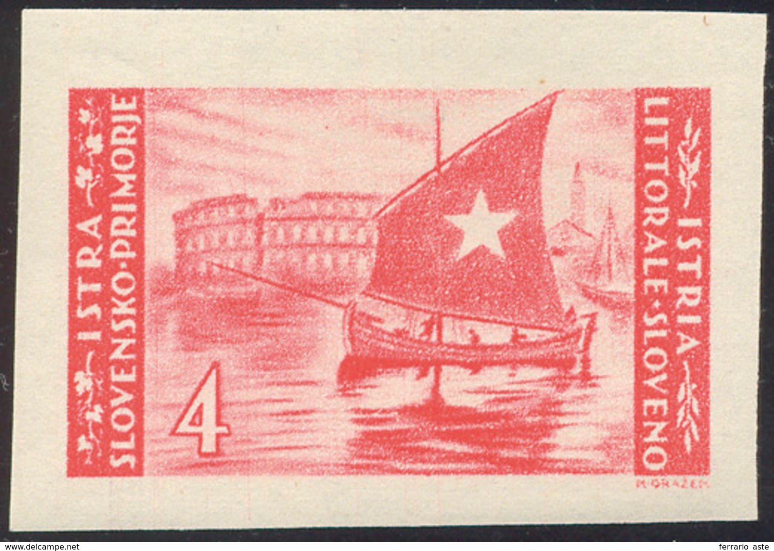 2302 LITORALE SLOVENO 1945 - 4 Lire, Non Dentellato (56a), Gomma Originale Integra, Perfetto.... - Autres & Non Classés