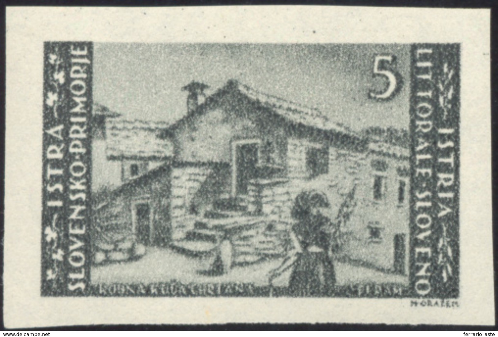 2303 LITORALE SLOVENO 1946 - 5 D. Tiratura Di Zagabria, Non Dentellato (57a), Gomma Originale Integra, Pe... - Autres & Non Classés