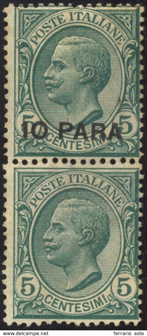 2350 COSTANTINOPOLI 1908 - 10 Para Su 5 Cent., Coppia Verticale Di Cui Uno Senza Soprastampa (1b), Senza ... - Sonstige & Ohne Zuordnung