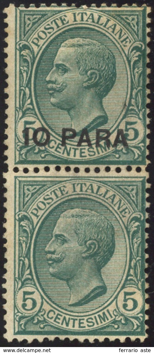 2350 COSTANTINOPOLI 1908 - 10 Para Su 5 Cent., Coppia Verticale Di Cui Uno Senza Soprastampa (1b), Senza ... - Autres & Non Classés